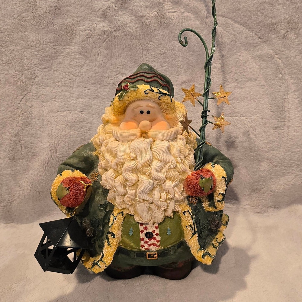 GB Retailers Forest Green Santa Figurine Lantern Star Staff Rustic Christmas